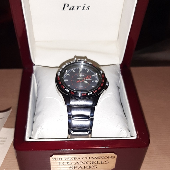 Stainless Steel Men's Sport Watch with Black Dial and Red Accents